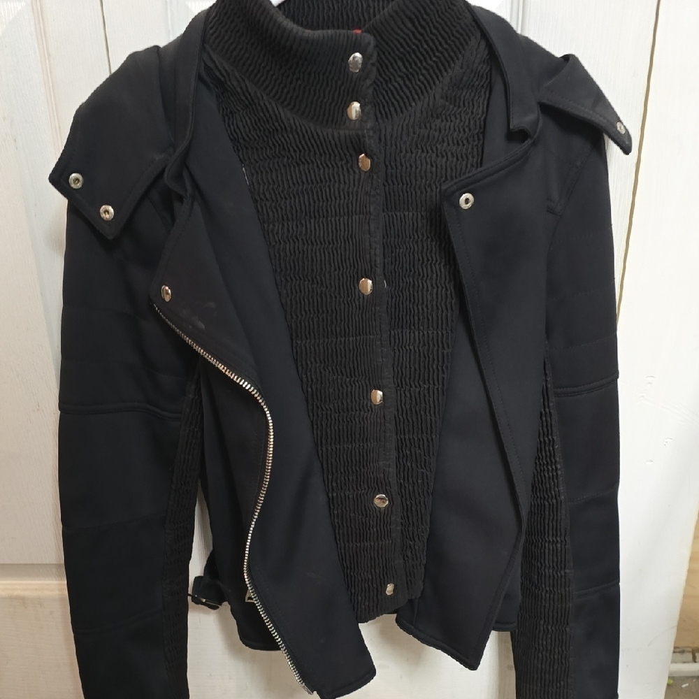 Express Black Jacket with Quilted Red Interior